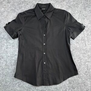 Theory Button Down Shirt Womens M Black Short Sleeve Cotton Blend